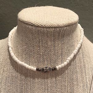 white and silver glass seed bead choker